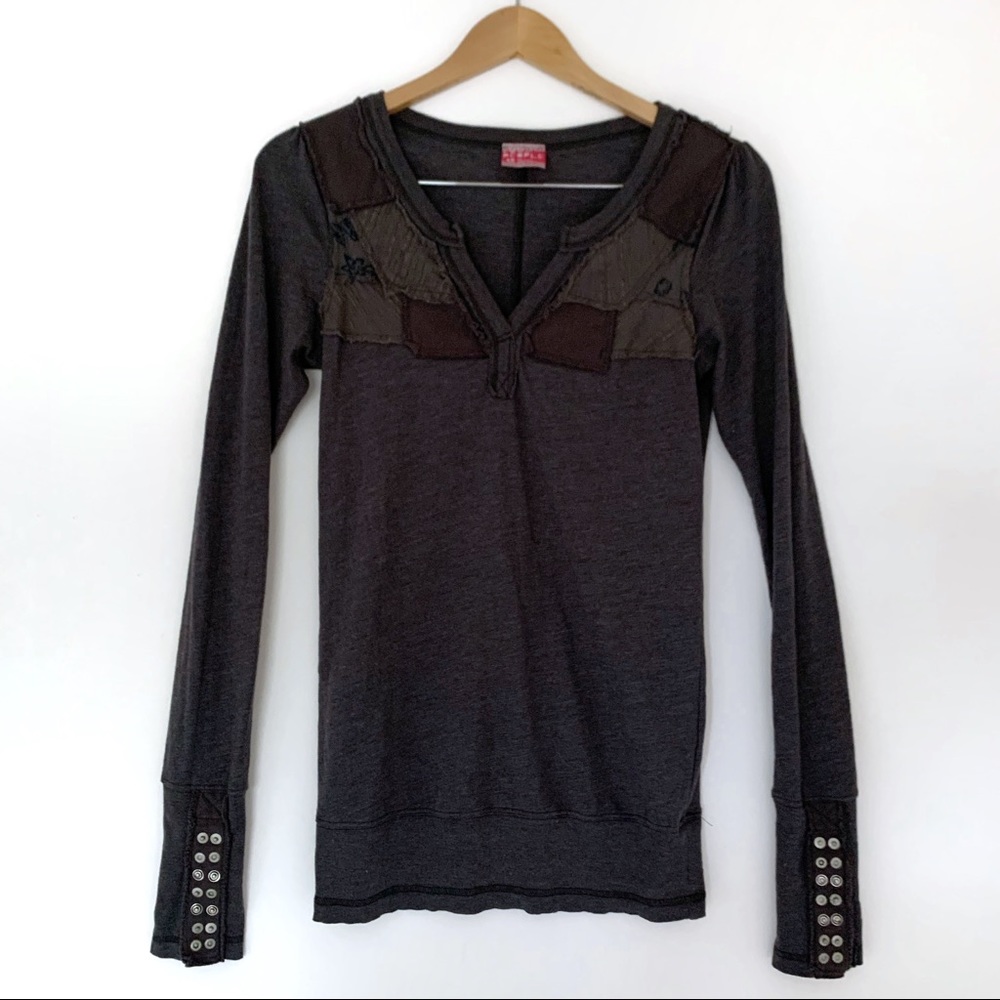 Free People Patchwork Thermal With Button Cuff - image 1